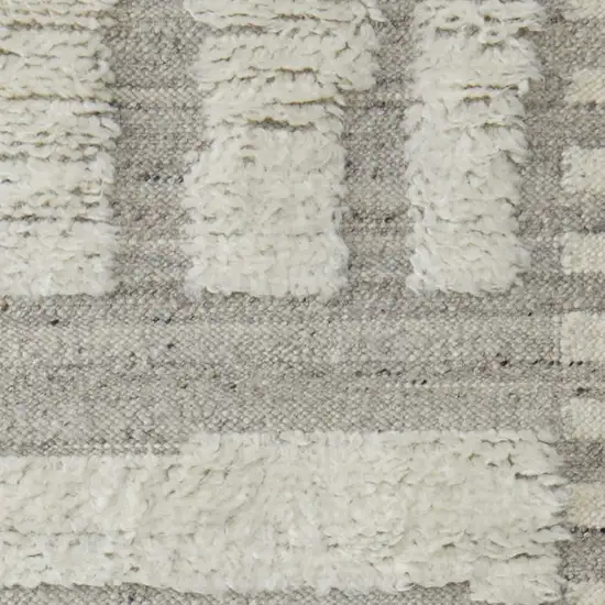 8' Gray and Ivory Wool Geometric Hand Woven Runner Rug Photo 3