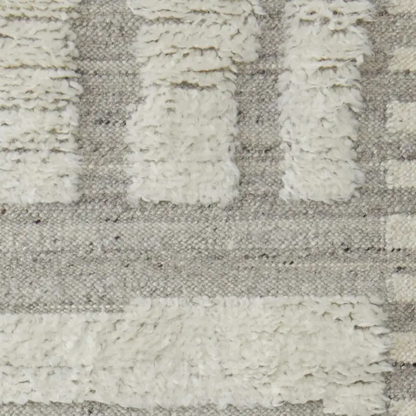 8' Gray and Ivory Wool Geometric Hand Woven Runner Rug Photo 3