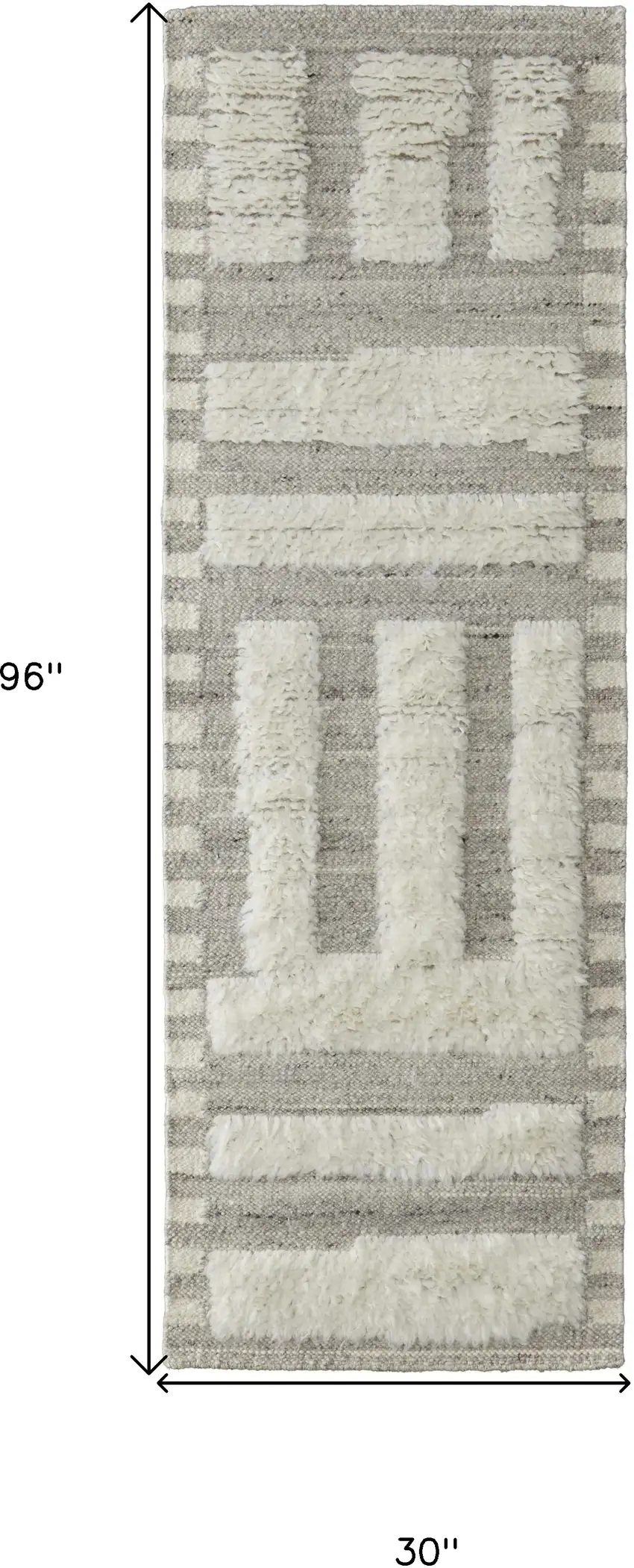 8' Gray and Ivory Wool Geometric Hand Woven Runner Rug Photo 7