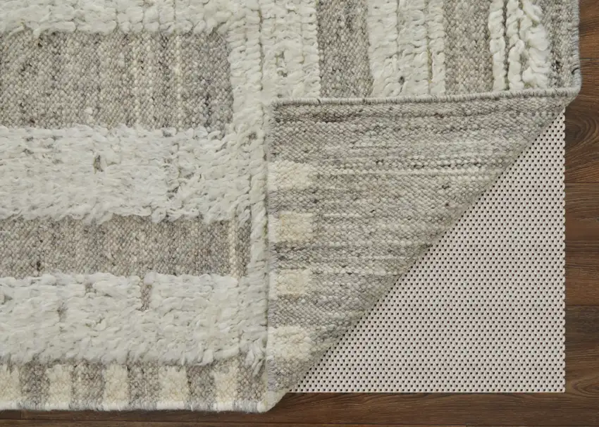 8' Gray and Ivory Wool Geometric Hand Woven Runner Rug Photo 5