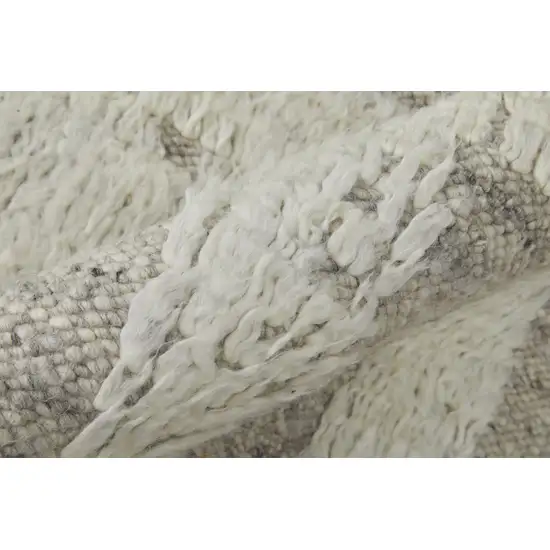 8' Gray and Ivory Wool Geometric Hand Woven Runner Rug Photo 8