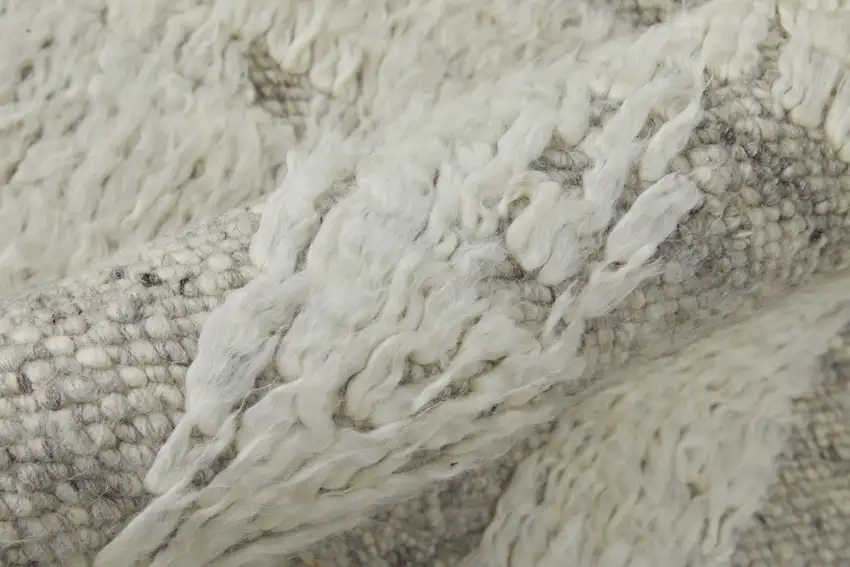 8' Gray and Ivory Wool Geometric Hand Woven Runner Rug Photo 8