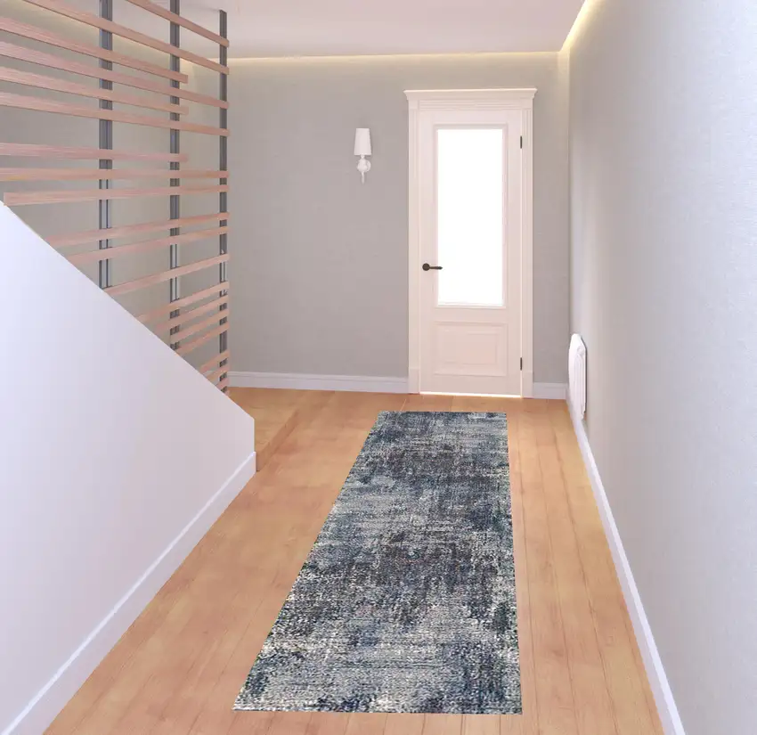 8' Gray and Orange Abstract Power Loom Runner Rug Photo 2