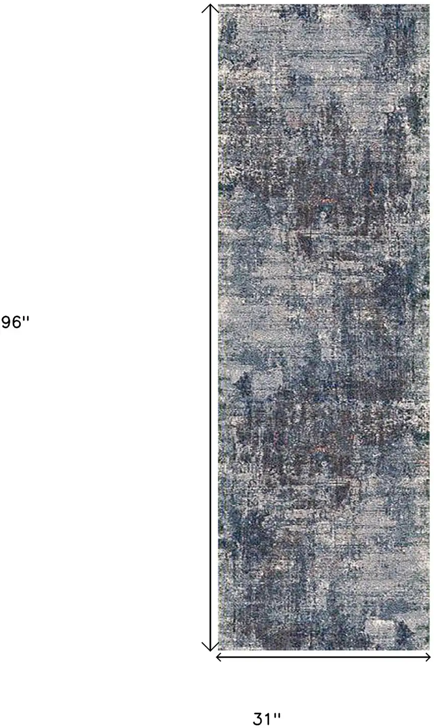 8' Gray and Orange Abstract Power Loom Runner Rug Photo 6