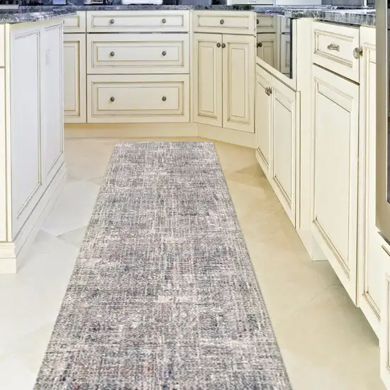 8' Gray and Orange Abstract Power Loom Runner Rug Photo 5