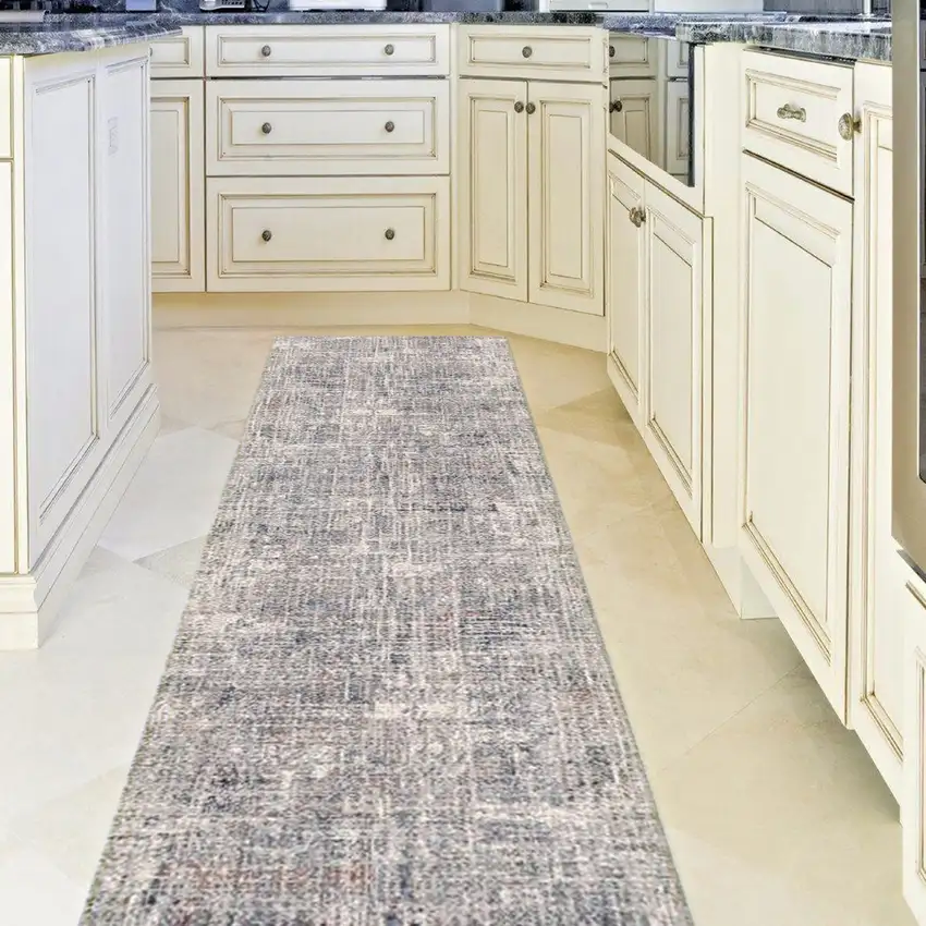 8' Gray and Orange Abstract Power Loom Runner Rug Photo 5