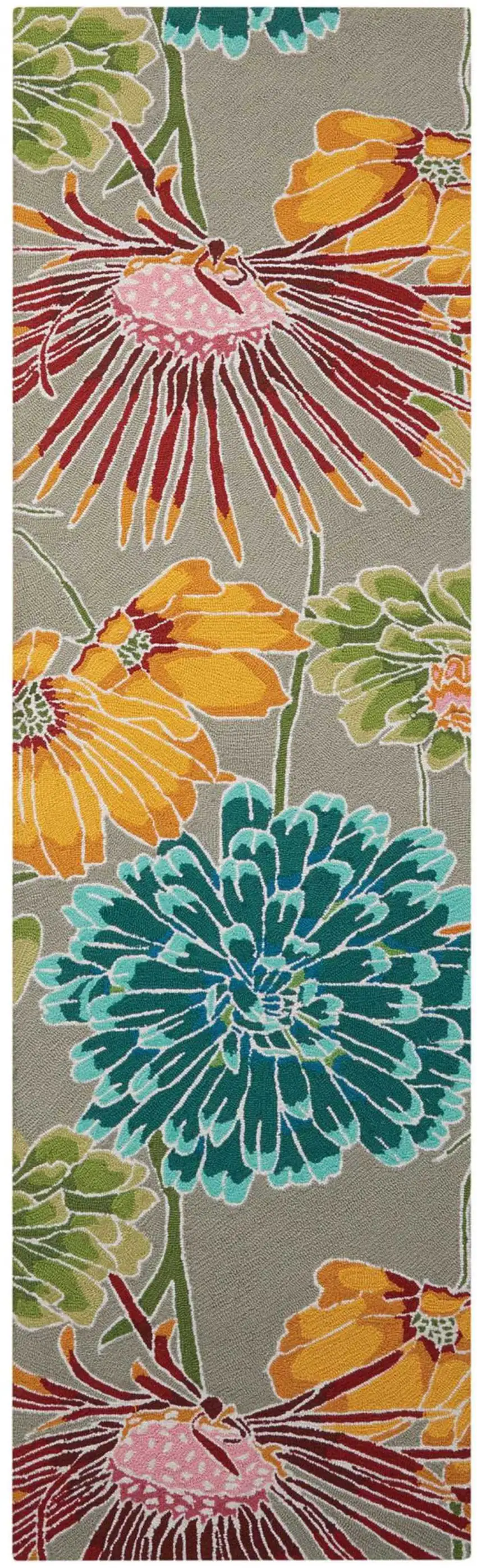 8' Gray and Orange Botanical Leaves Hand Carved Handmade Runner Rug Photo 1