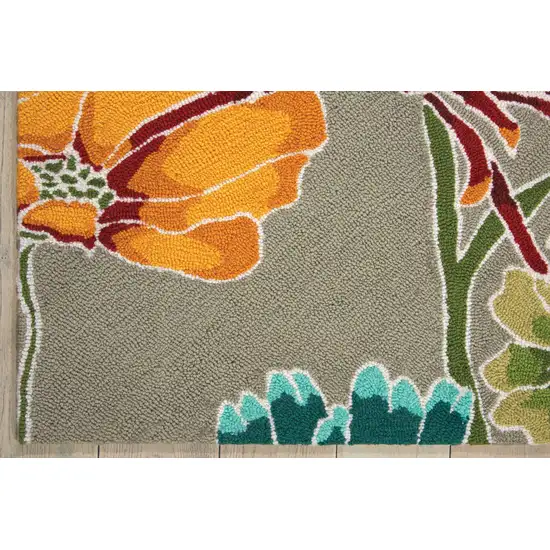 8' Gray and Orange Botanical Leaves Hand Carved Handmade Runner Rug Photo 8