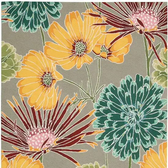 8' Gray and Orange Botanical Leaves Hand Carved Handmade Runner Rug Photo 2