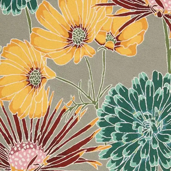 8' Gray and Orange Botanical Leaves Hand Carved Handmade Runner Rug Photo 6