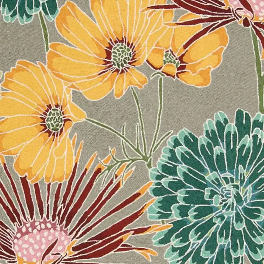 8' Gray and Orange Botanical Leaves Hand Carved Handmade Runner Rug Photo 6