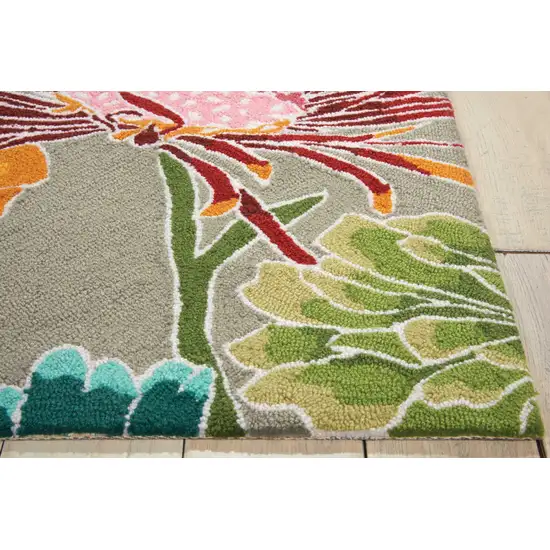 8' Gray and Orange Botanical Leaves Hand Carved Handmade Runner Rug Photo 7