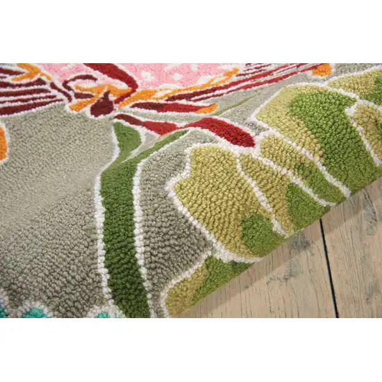 8' Gray and Orange Botanical Leaves Hand Carved Handmade Runner Rug Photo 4
