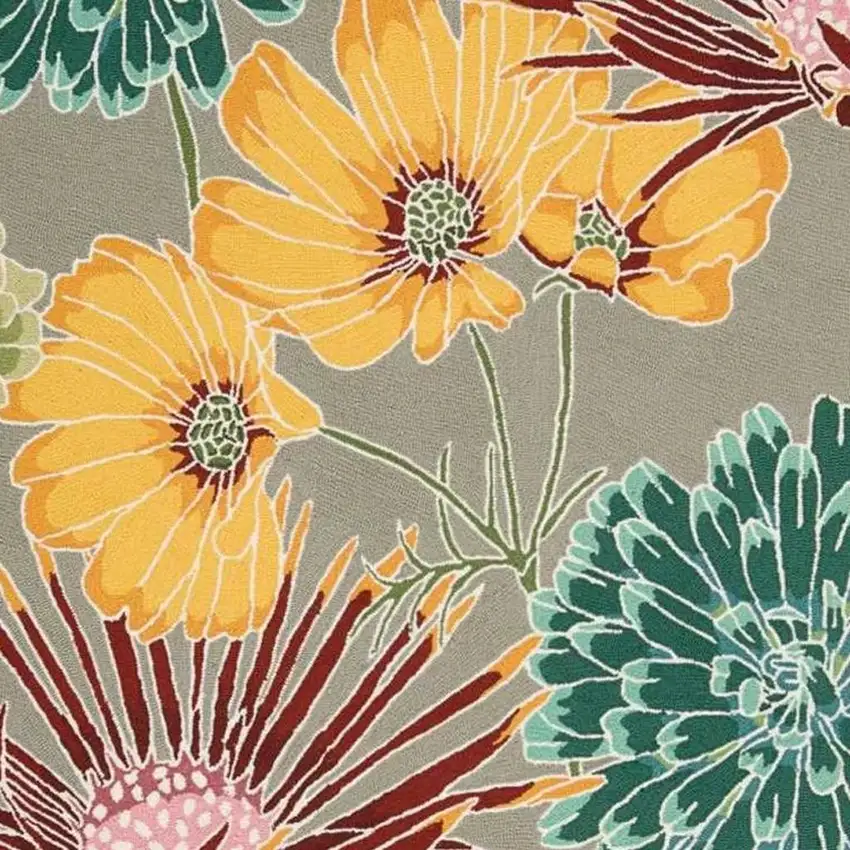 8' Gray and Orange Botanical Leaves Hand Carved Handmade Runner Rug Photo 4