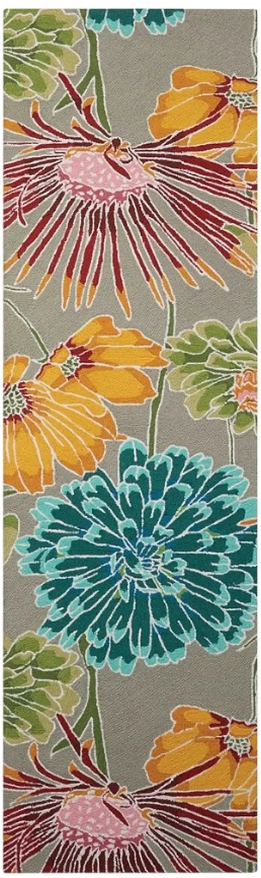 8' Gray and Orange Botanical Leaves Hand Carved Handmade Runner Rug Photo 1