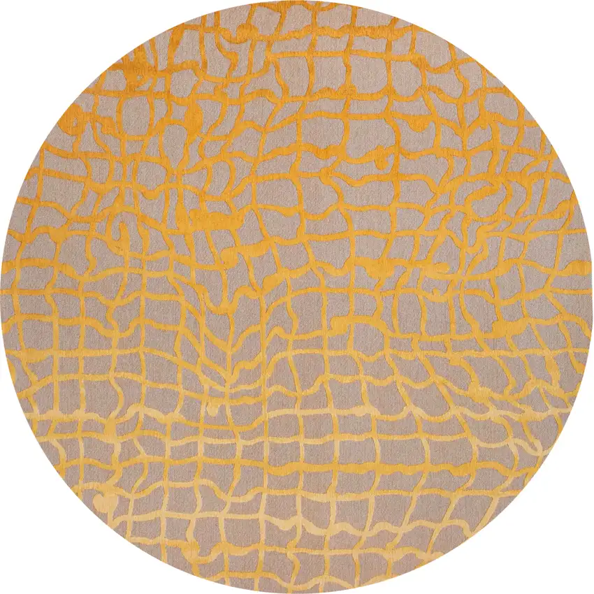 8' Gray and Orange Round Abstract Non Skid Area Rug Photo 2