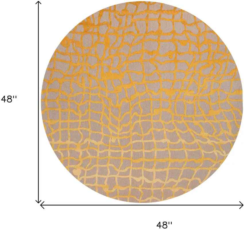 5' Gray and Orange Round Abstract Non Skid Area Rug Photo 3