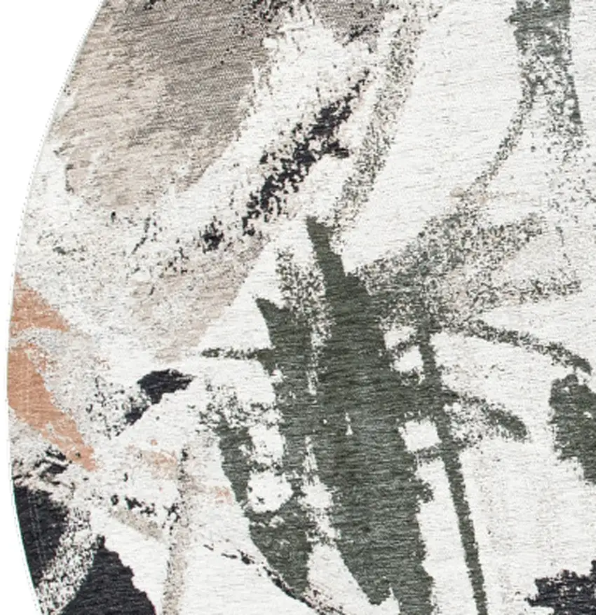 8' Gray and Orange Round Abstract Non Skid Area Rug Photo 5