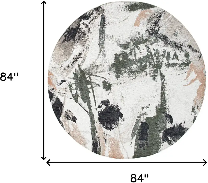 8' Gray and Orange Round Abstract Non Skid Area Rug Photo 3