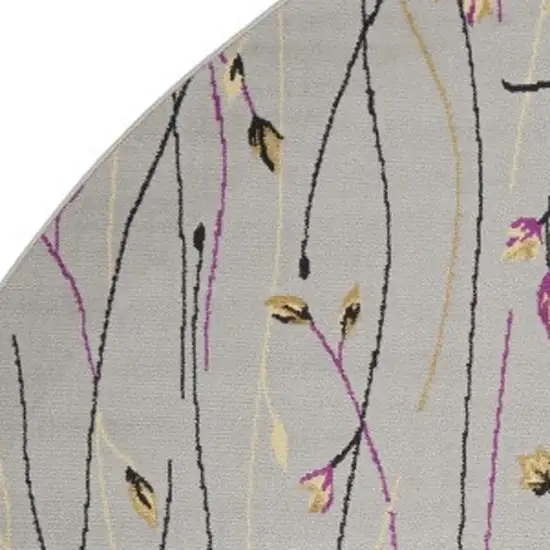 8' Gray and Pink Round Floral Power Loom Area Rug Photo 3