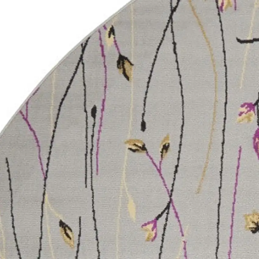 8' Gray and Pink Round Floral Power Loom Area Rug Photo 3