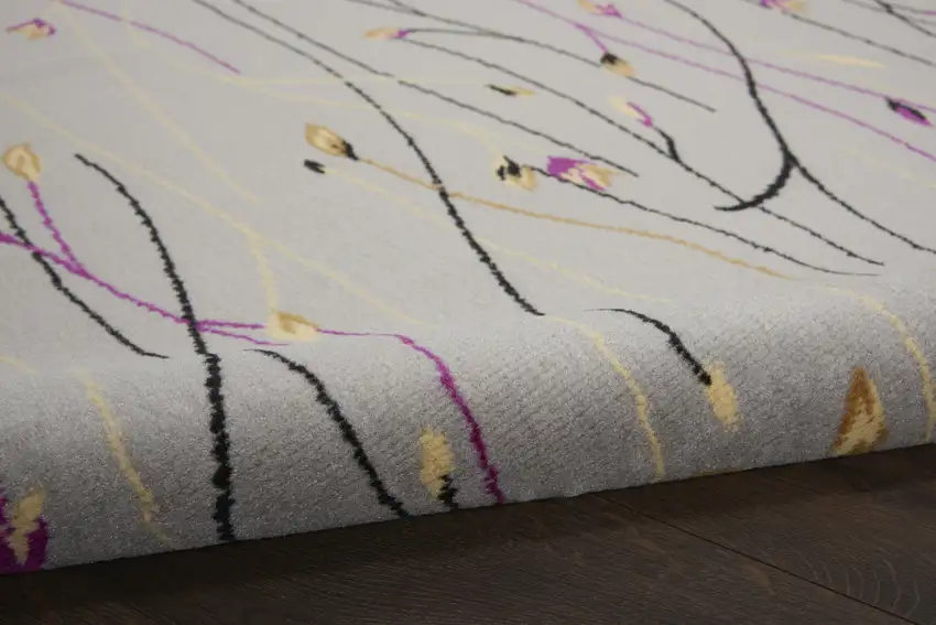 8' Gray and Pink Round Floral Power Loom Area Rug Photo 8