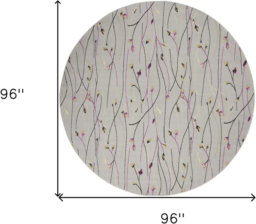 8' Gray and Pink Round Floral Power Loom Area Rug Photo 3