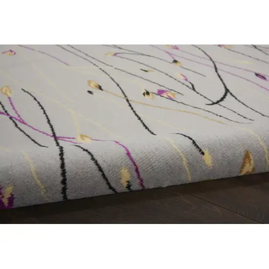 5' Gray and Pink Round Floral Vines Power Loom Area Rug Photo 8