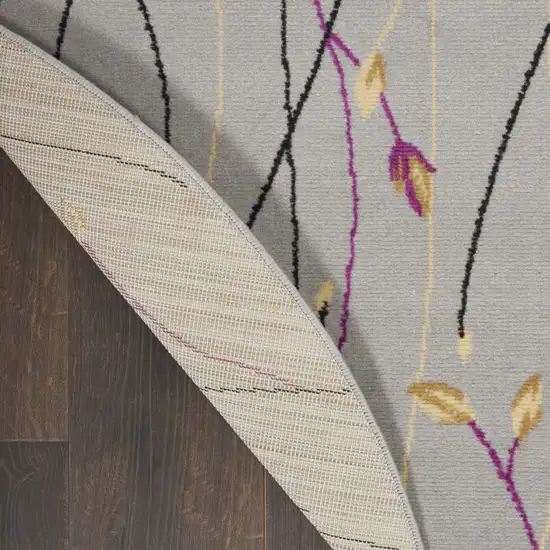5' Gray and Pink Round Floral Vines Power Loom Area Rug Photo 9