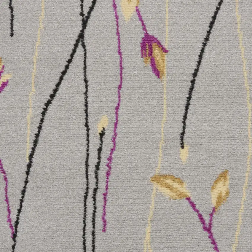 5' Gray and Pink Round Floral Vines Power Loom Area Rug Photo 7