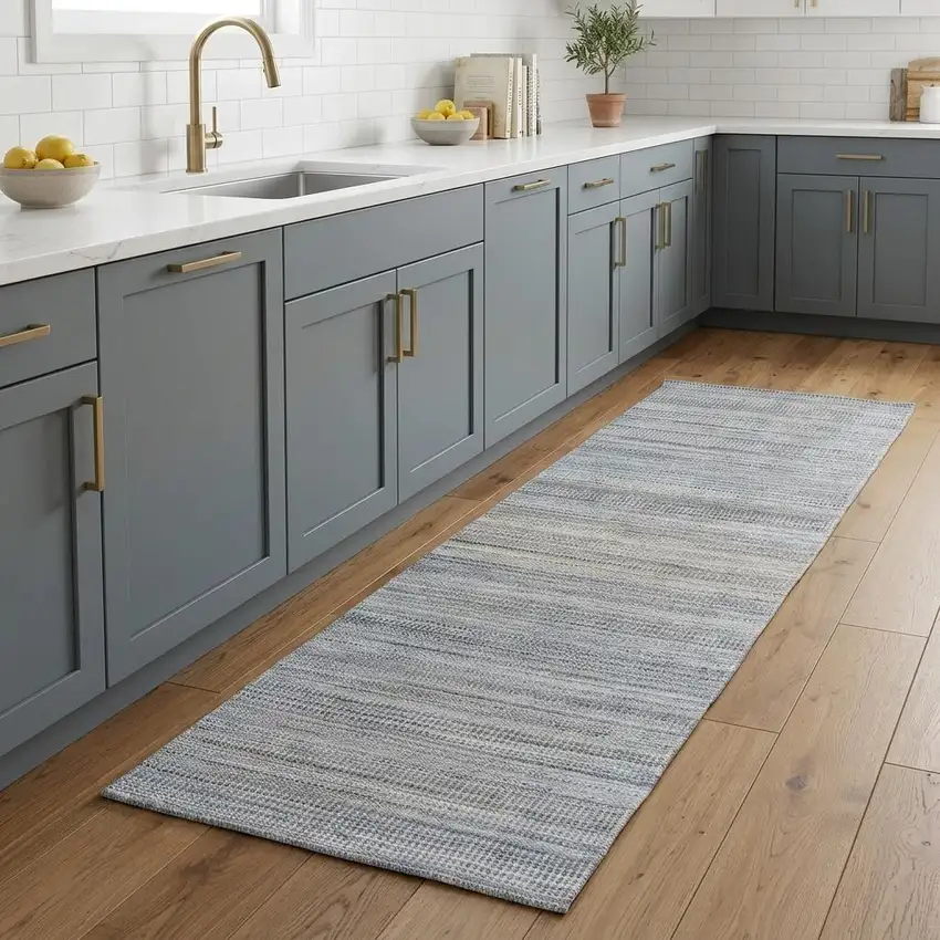 8' Gray and Purple Ombre Hand Woven Runner Rug Photo 1