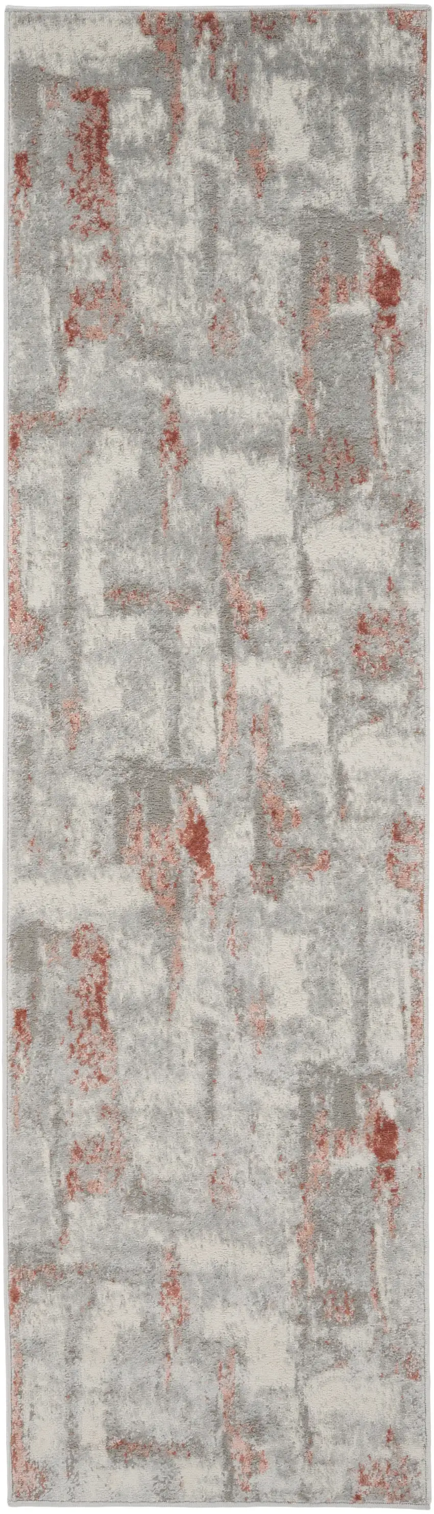 8' Gray and Red Abstract Non Skid Runner Rug Photo 2