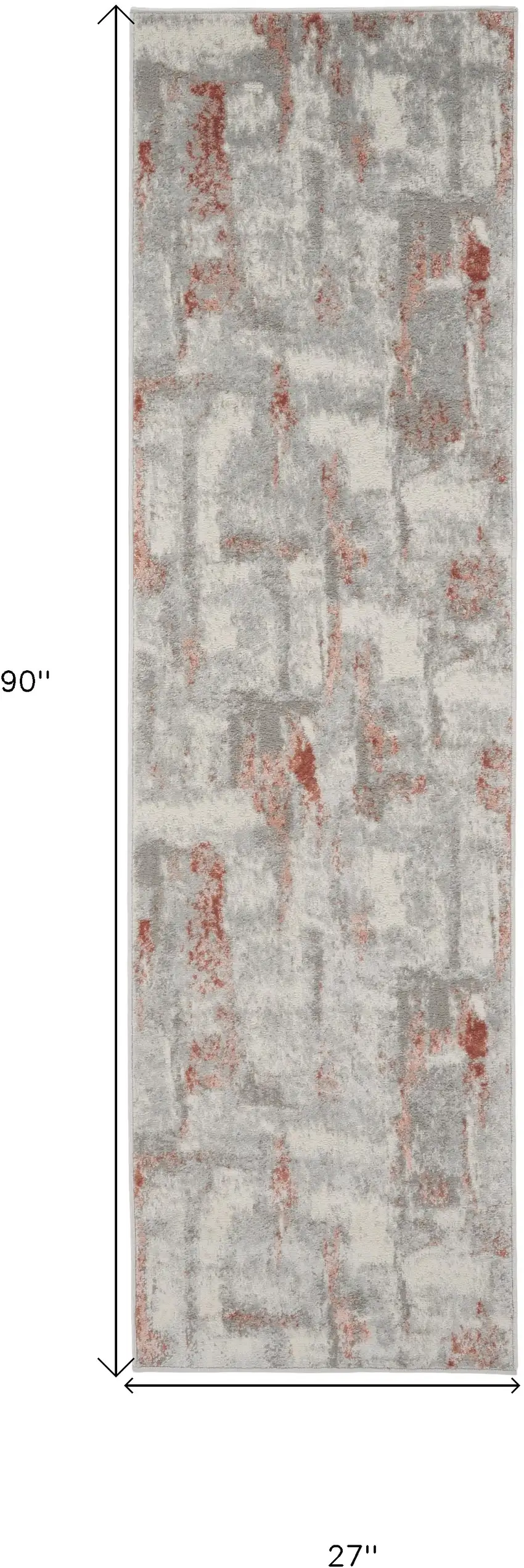 8' Gray and Red Abstract Non Skid Runner Rug Photo 3