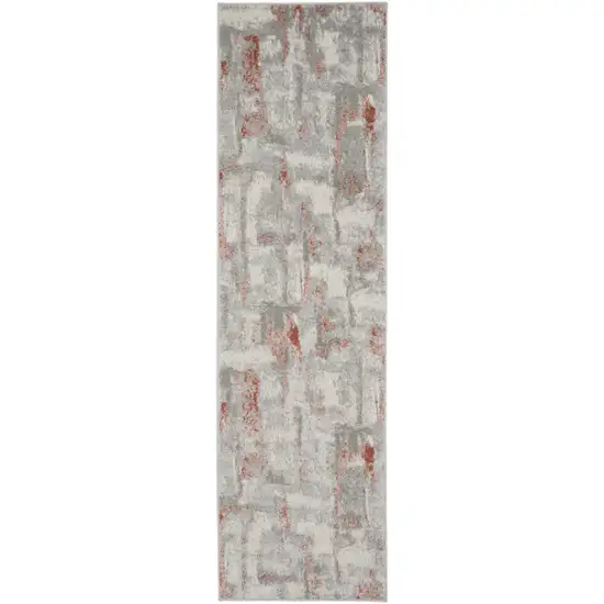 8' Gray and Red Abstract Non Skid Runner Rug Photo 1