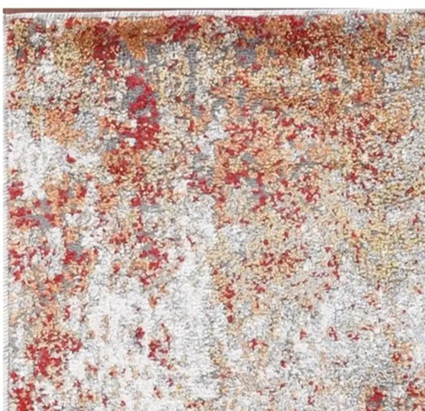 8' Gray and Red Abstract Power Loom Runner Rug Photo 9