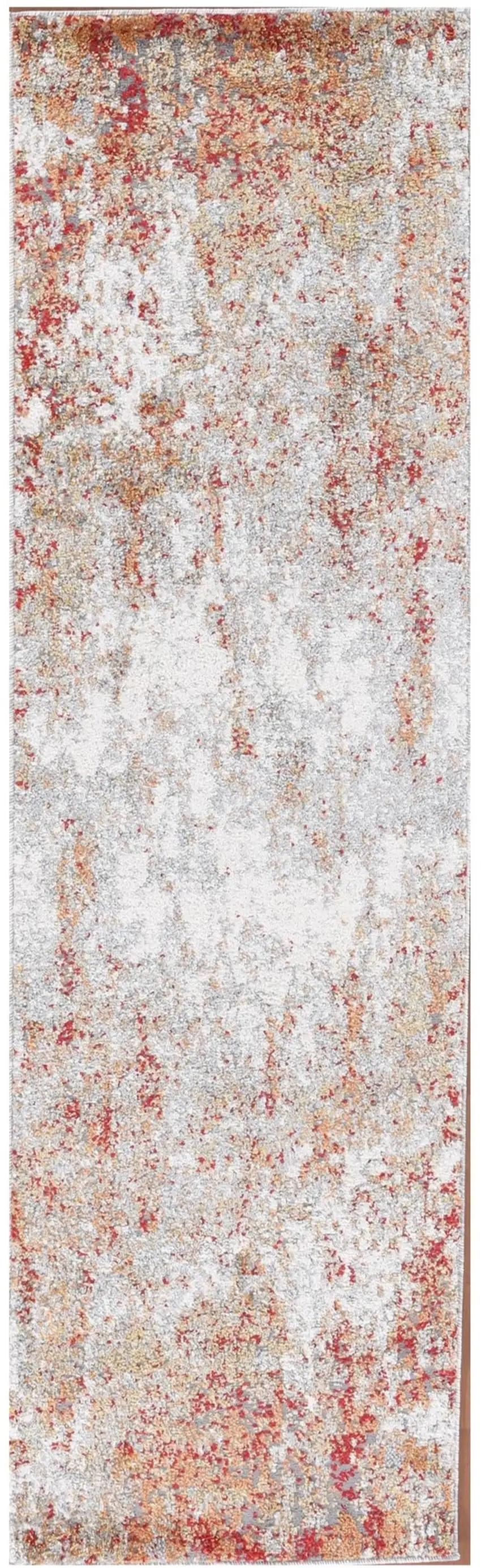 8' Gray and Red Abstract Power Loom Runner Rug Photo 2