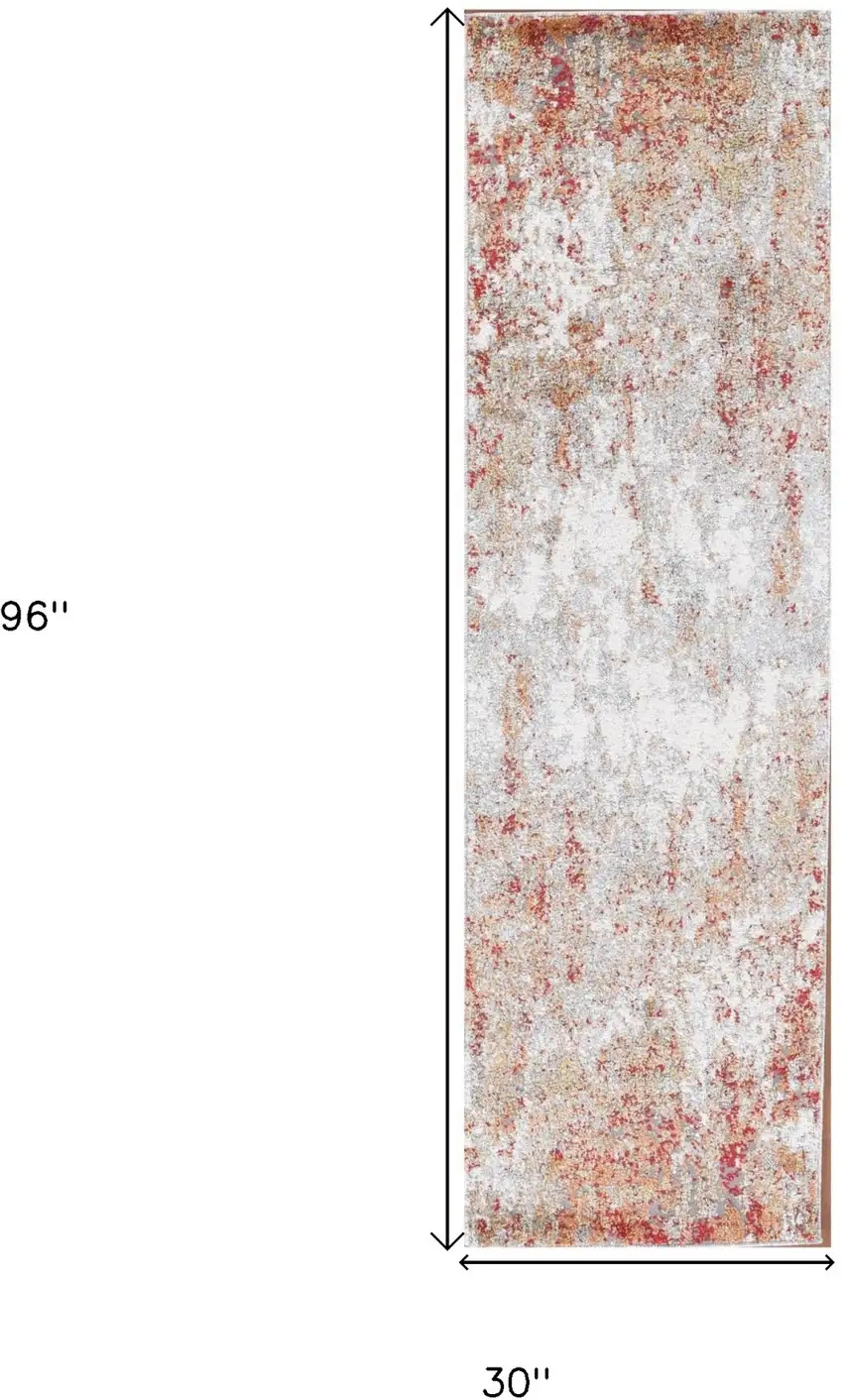8' Gray and Red Abstract Power Loom Runner Rug Photo 3