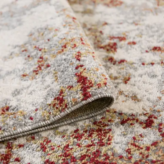 8' Gray and Red Abstract Power Loom Runner Rug Photo 4