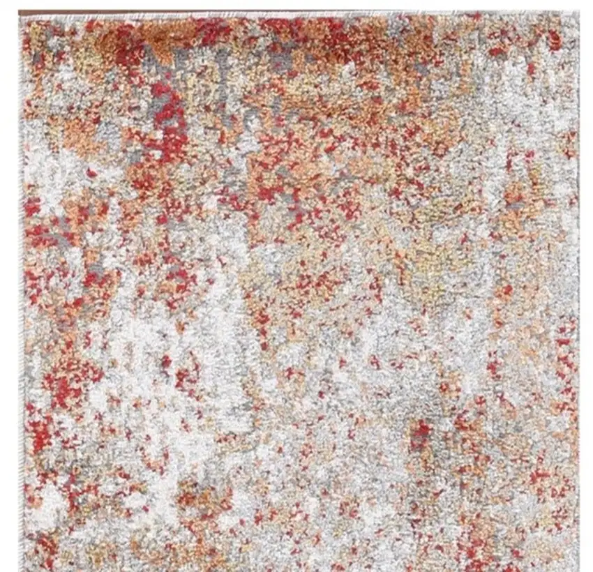8' Ivory Red And Gray Abstract Runner Rug Photo 9
