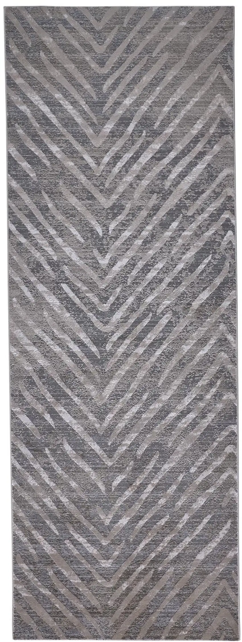 8' Gray and Silver Abstract Distressed Runner Rug Photo 2
