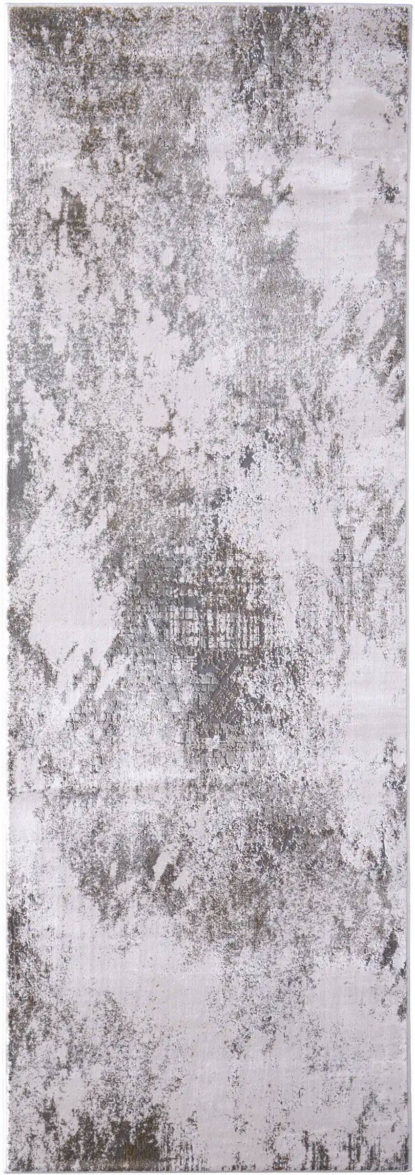 8' Gray and Silver Abstract Power Loom Worn Faded Runner Rug Photo 2