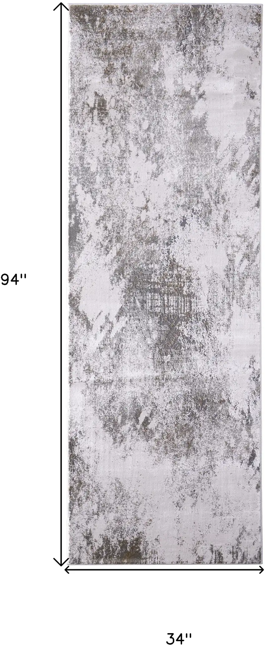 8' Gray and Silver Abstract Power Loom Worn Faded Runner Rug Photo 3