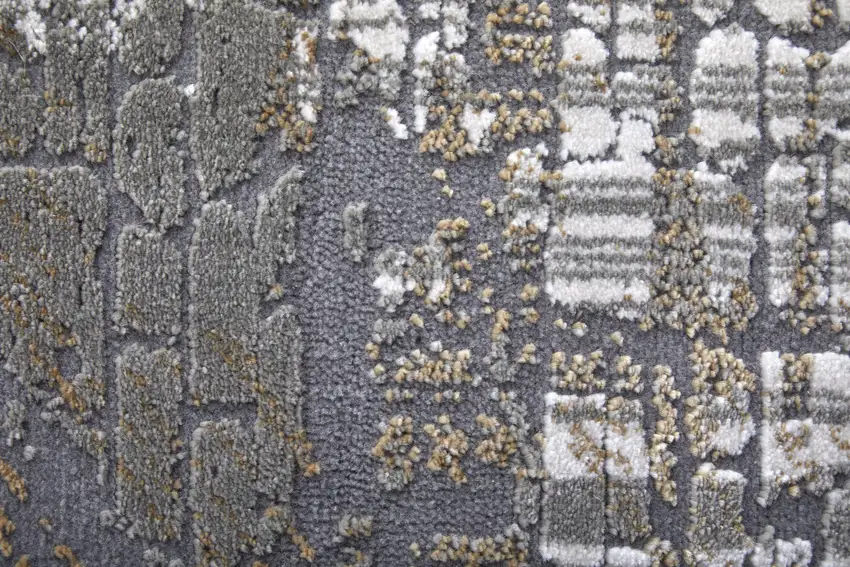 8' Gray and Silver Abstract Power Loom Worn Faded Runner Rug Photo 8