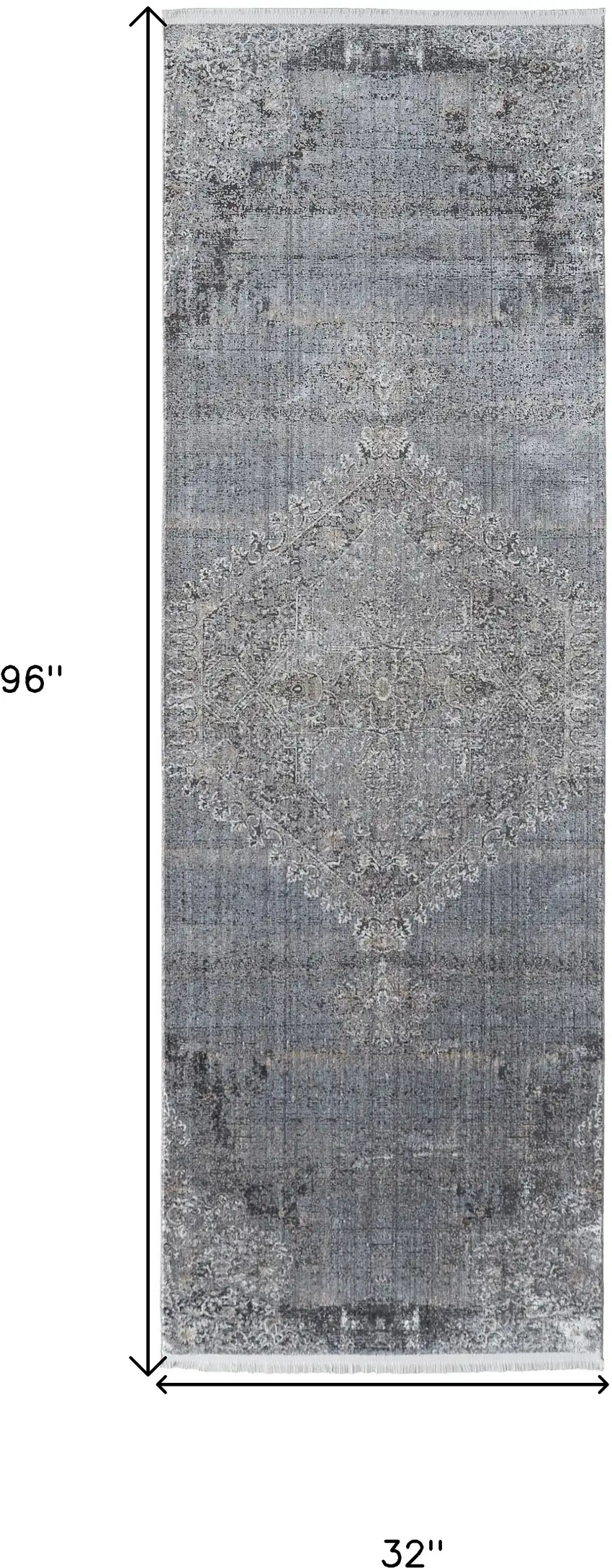 8' Gray and Silver Abstract Power Loom Worn Faded Runner Rug Photo 8