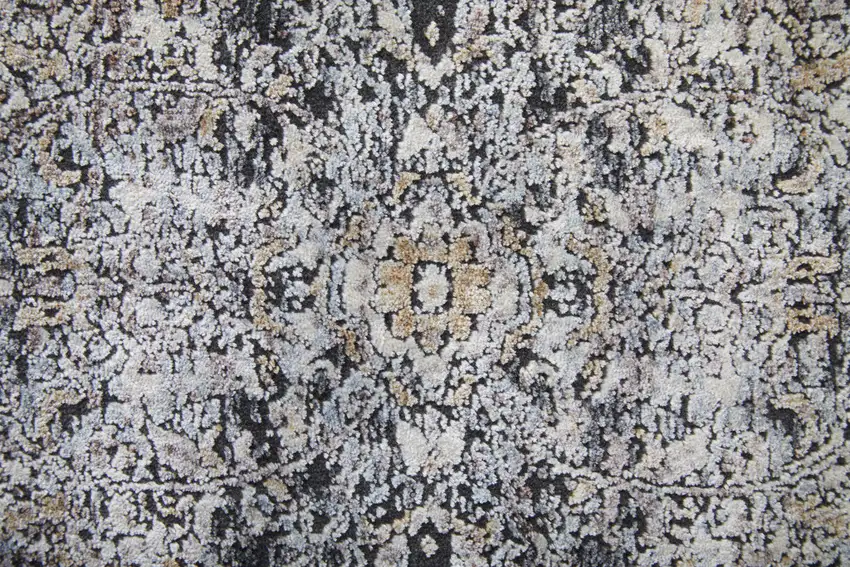 8' Gray and Silver Abstract Power Loom Worn Faded Runner Rug Photo 9