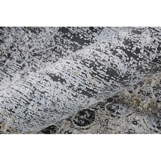 8' Gray and Silver Abstract Power Loom Worn Faded Runner Rug Photo 8