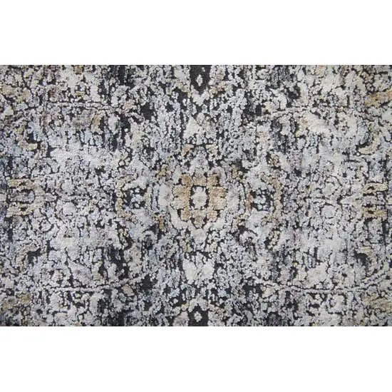12' Gray and Silver Abstract Power Loom Worn Faded Runner Rug Photo 8