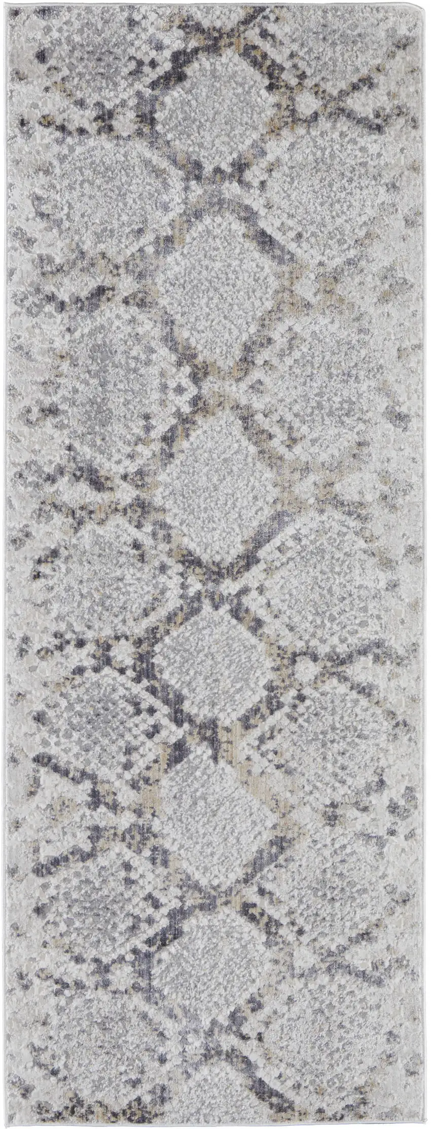 10' Gray and Silver Floral Power Loom Runner Rug Photo 2