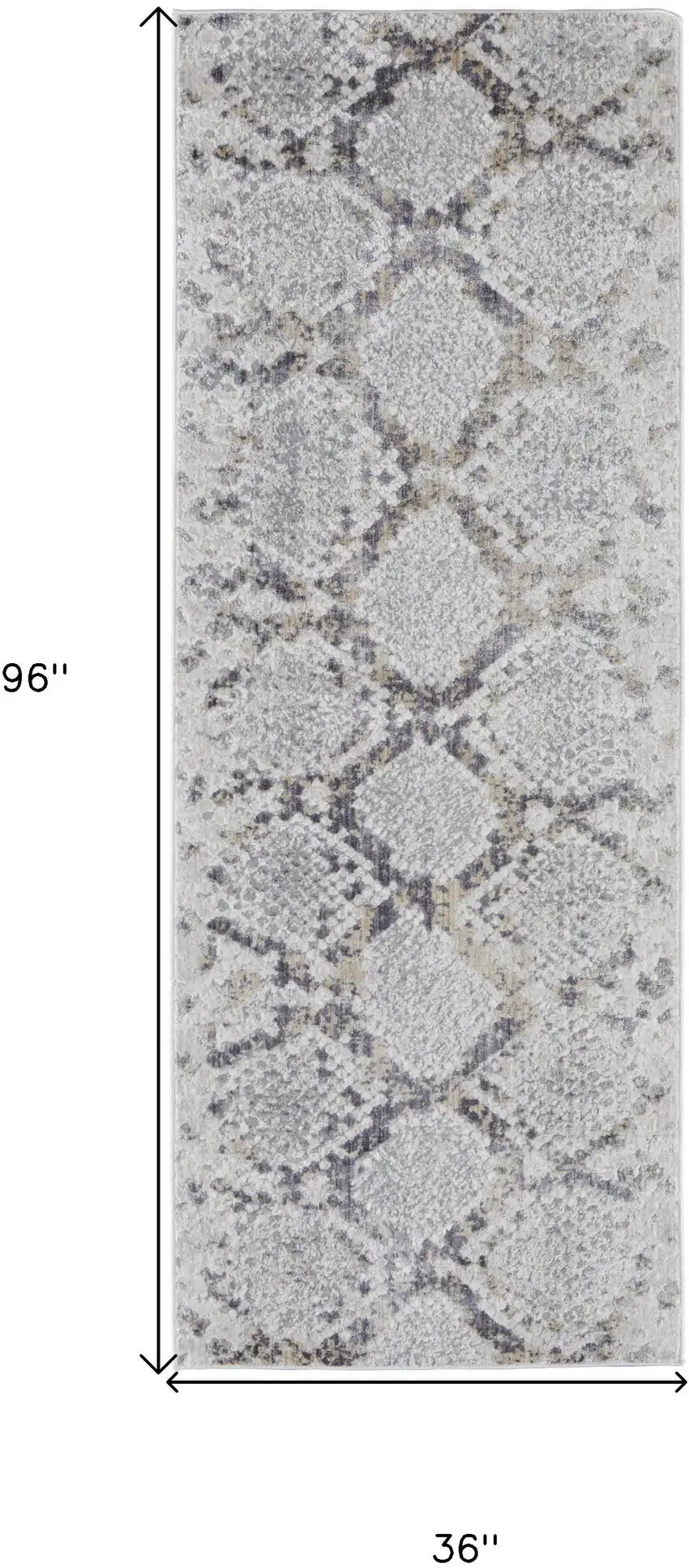 8' Gray and Silver Floral Power Loom Runner Rug Photo 3