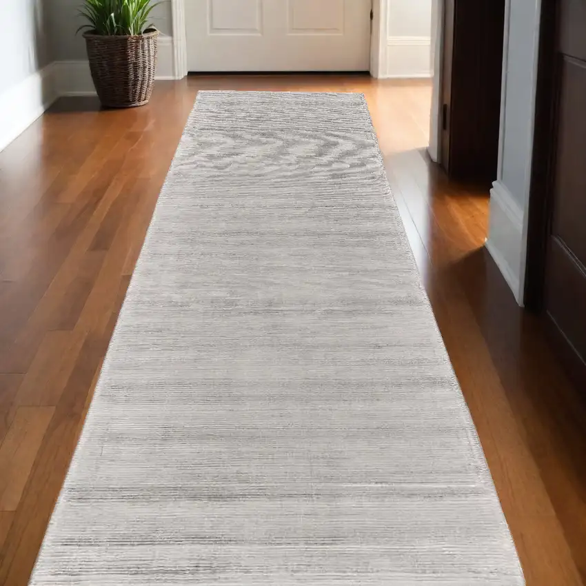 10' Gray and Silver Hand Woven Runner Rug Photo 1